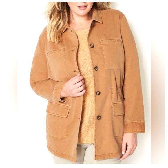 J. Jill Jackets & Blazers - J. Jill Anorak Utility Jacket Button Front Drawstring Waist Tan 3X Chic Casual